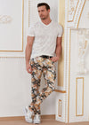 Beige Floral Cotton Print Pants