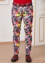 Red Abstract Print Cotton Pants