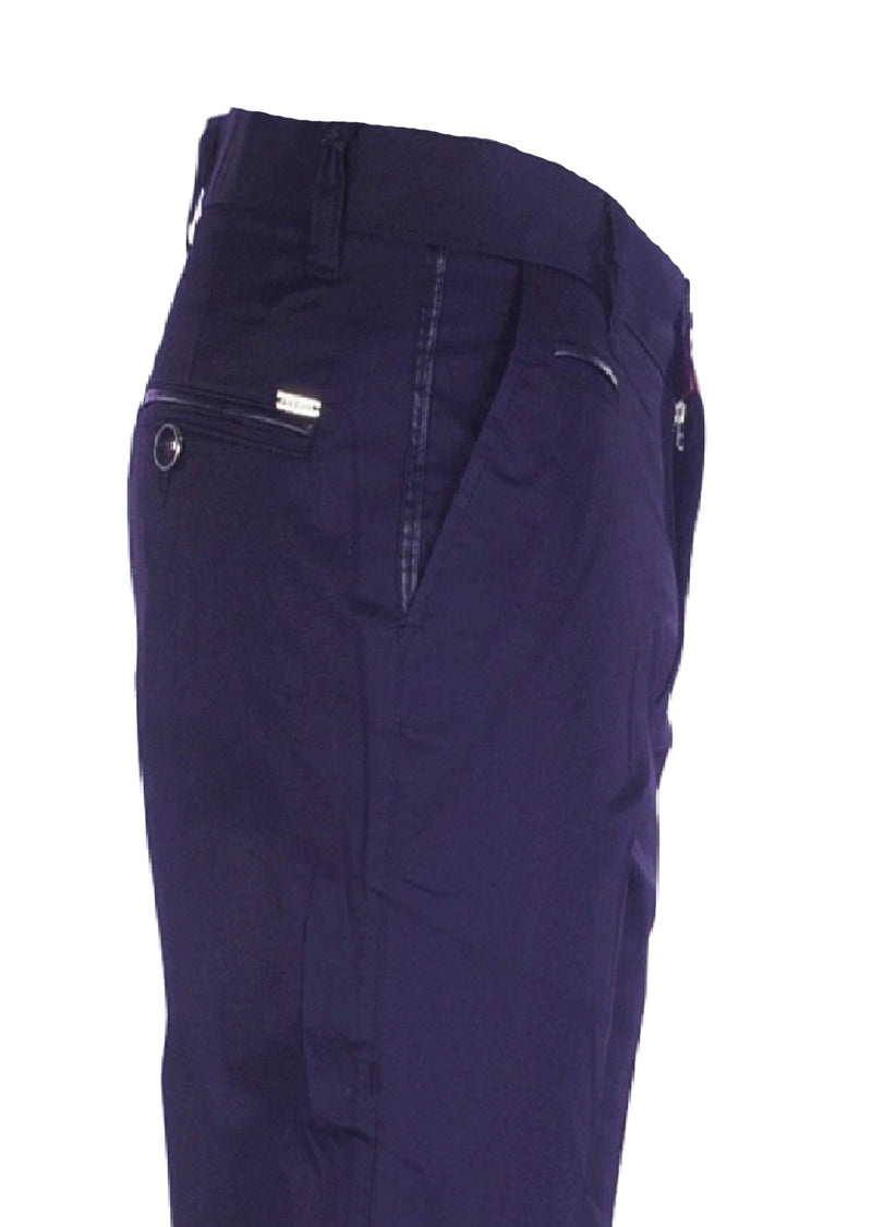 Navy Side Pocket Leather Trim Pants