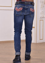 Blue Red Fleur De Lis Wings Jeans