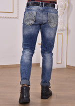 Blue White Aztec Embroidery Jeans