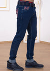 Blue Red Fleur de Lis Embroidery Jeans