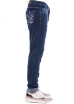 Blue White Fleur de Lis Embroidery Jeans