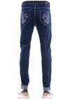 Blue White Fleur de Lis Embroidery Jeans