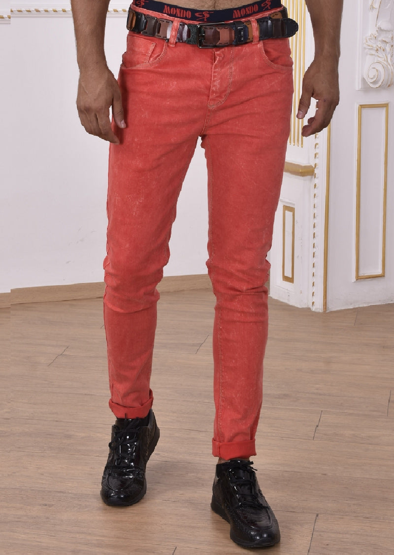 Red Marbled Tone Wash Jeans