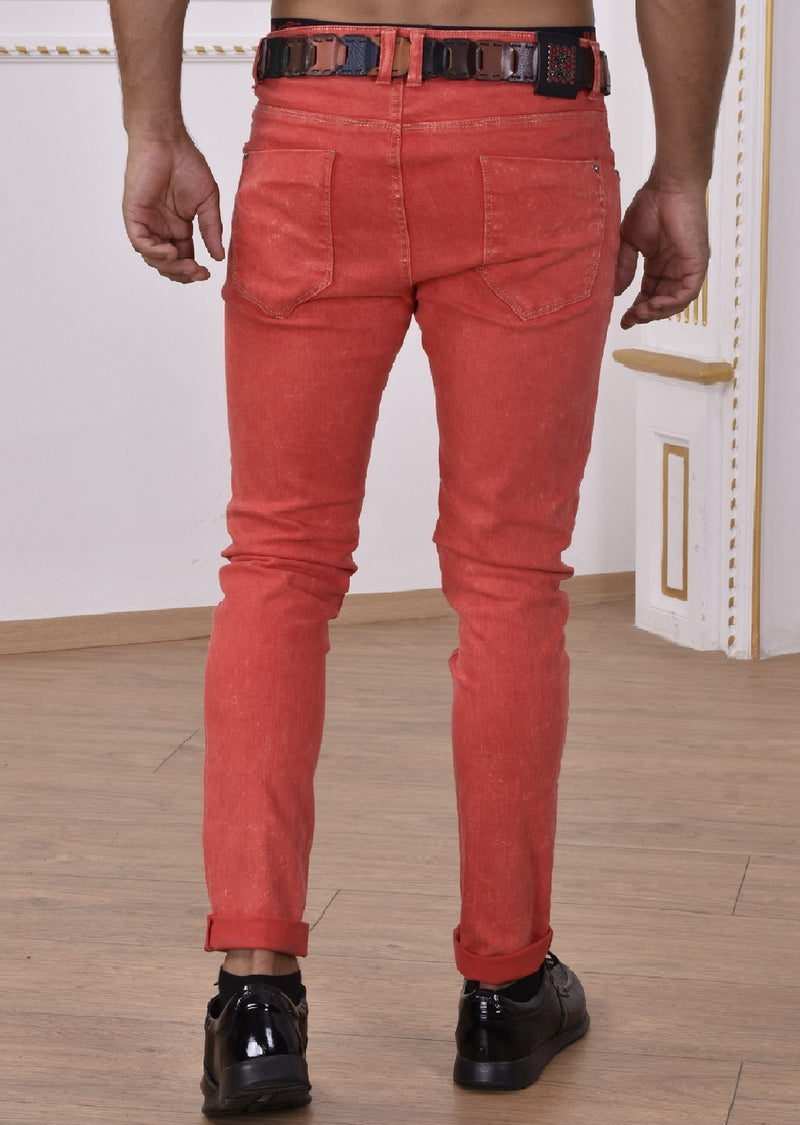 Red Marbled Tone Wash Jeans