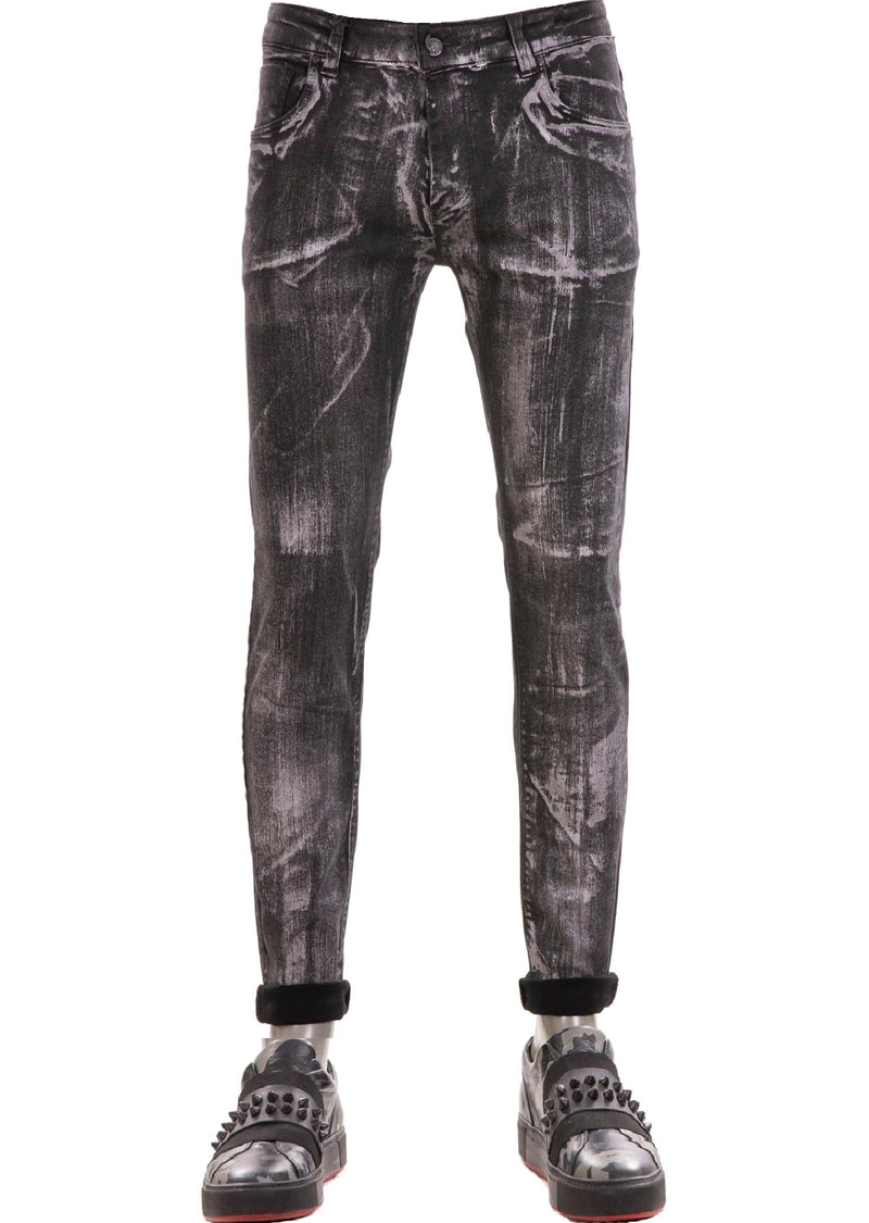 Gray Silver Brush Effect Jeans