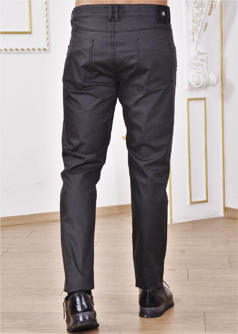 Black Side Studded Waxed Pants
