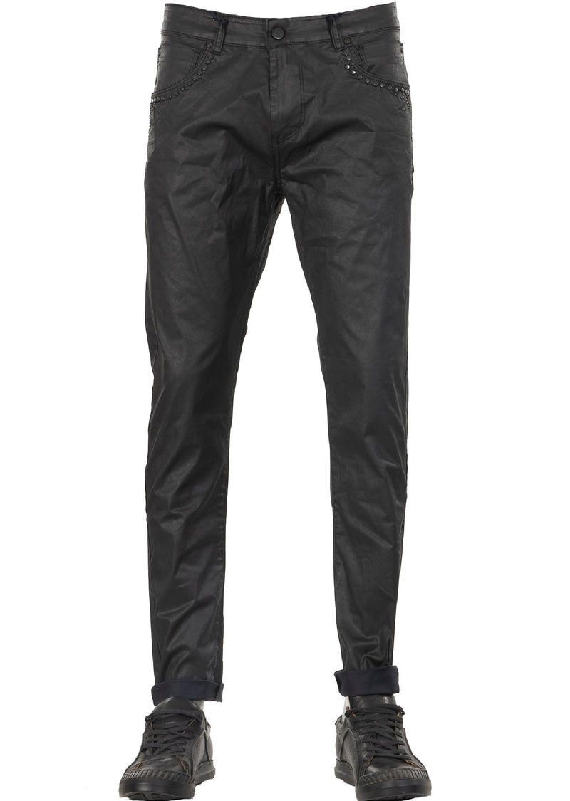 Black Pocket Studded Waxed Pants