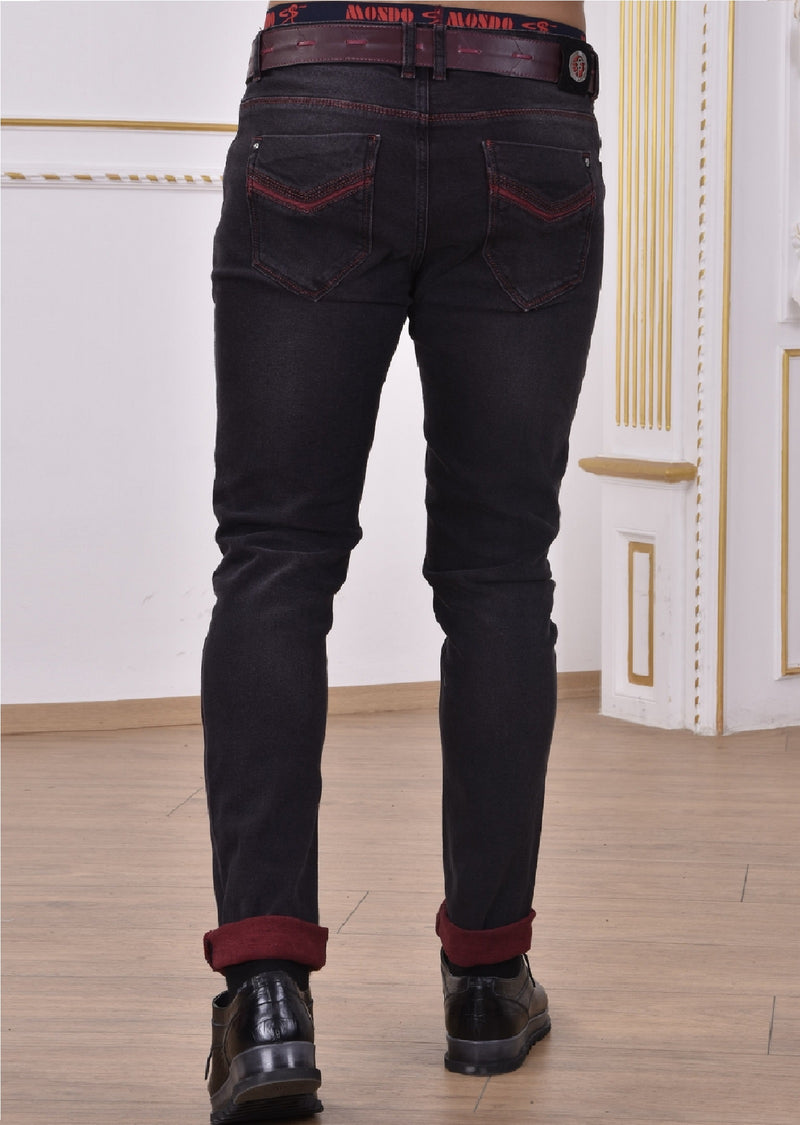 Burgundy Ribbed Washed Jeans