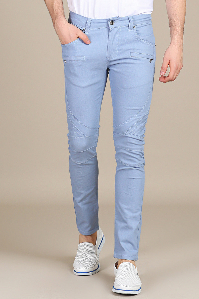 Blue Biker Zipper Slim Jeans