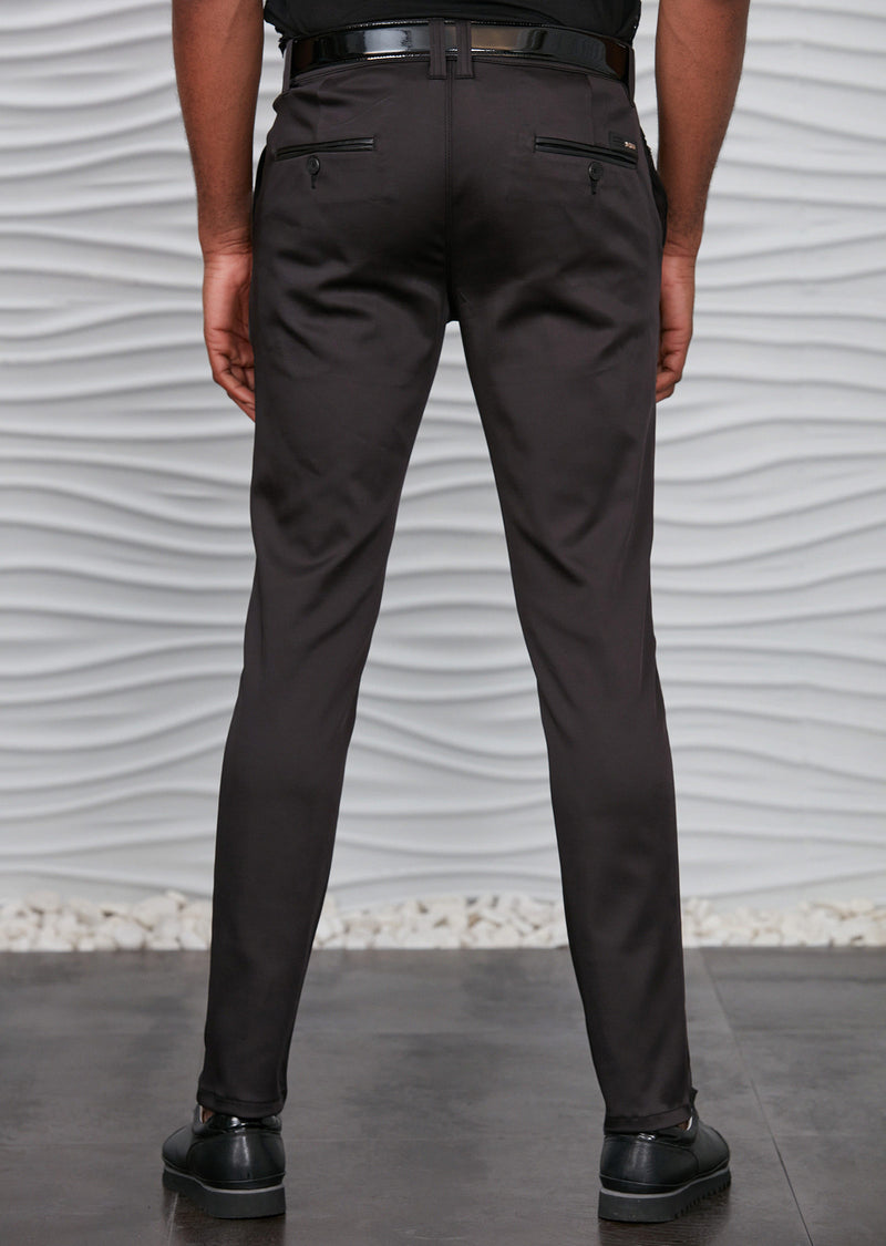Black Single Zipper Tech Pants