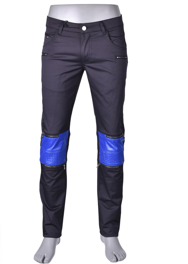 Black Blue Moto Biker Pants