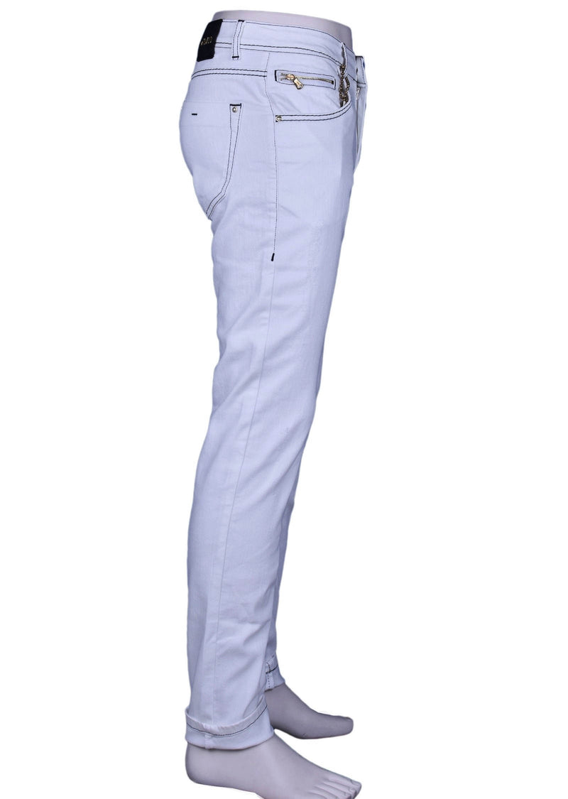 White Zipper Slim Fit Jeans