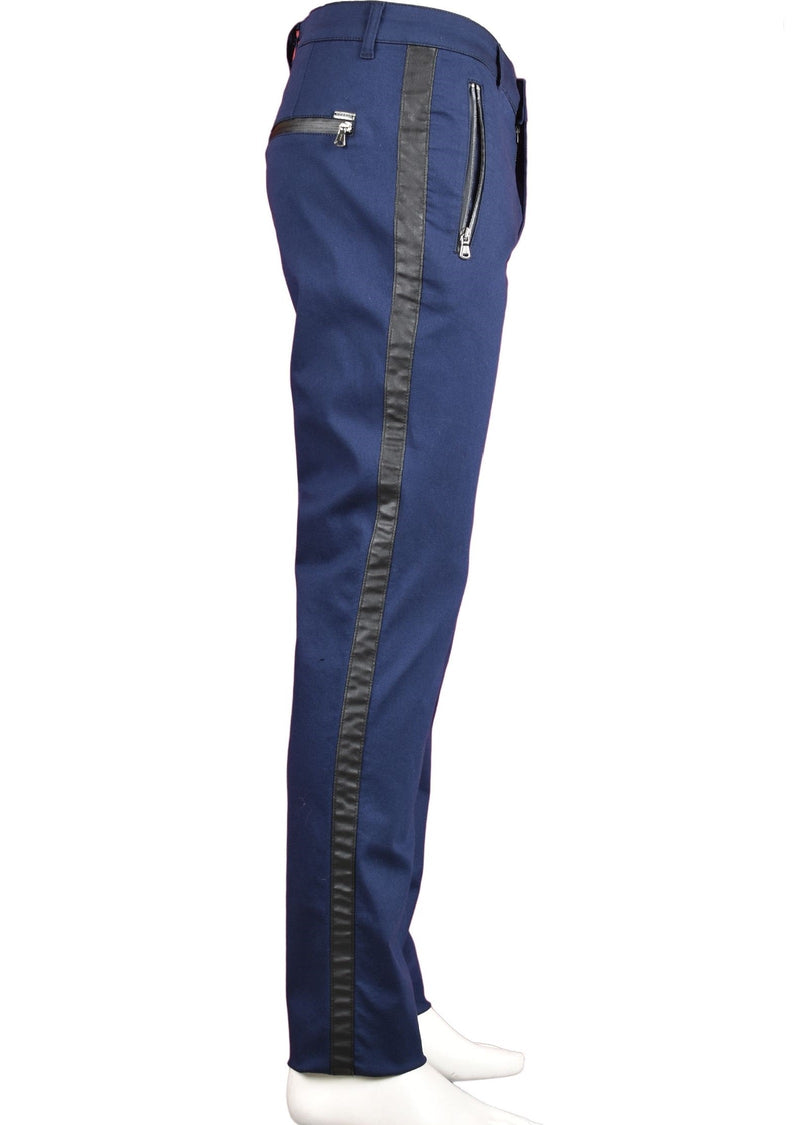 Blue Side-Stripe Zipper Pants