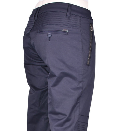 Navy Quilted Tech Vertical Zipper Stretch Pants