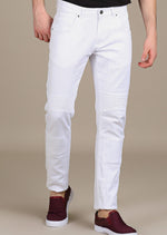 White Biker Twill Stretch Slim Pants