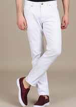 White Biker Twill Stretch Slim Pants