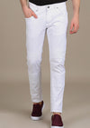 White Biker Twill Stretch Slim Pants