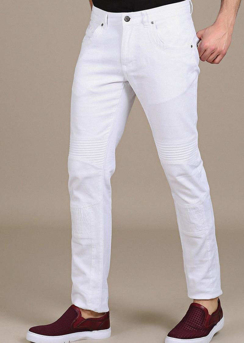 White Biker Twill Stretch Slim Pants