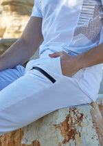 White Zipper Stretch Pants