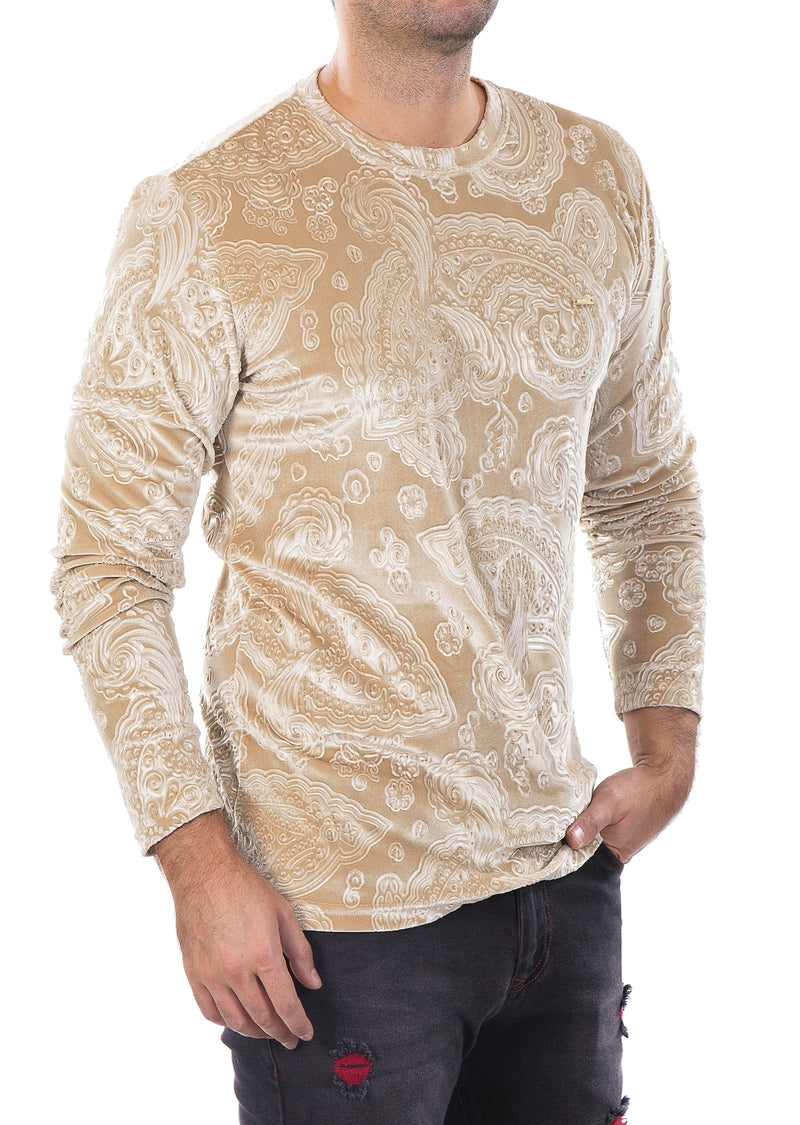 Gold Paisley Embossed Velour Sweater