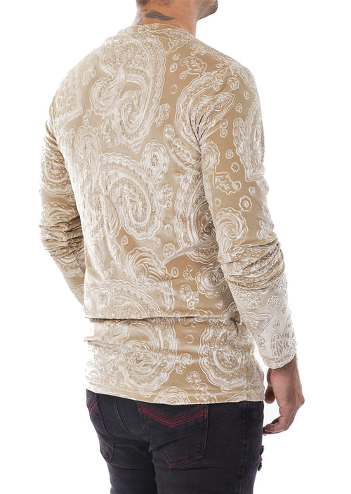 Gold Paisley Embossed Velour Sweater