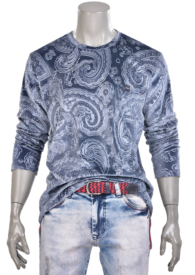 Gray Paisley Embossed Velour Sweatshirt