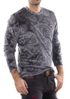 Gray Paisley Embossed Velour Sweater