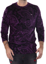 Purple Paisley Embossed Velour Sweater