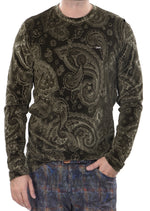Green Paisley Embossed Velour Sweater