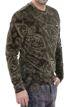 Green Paisley Embossed Velour Sweater