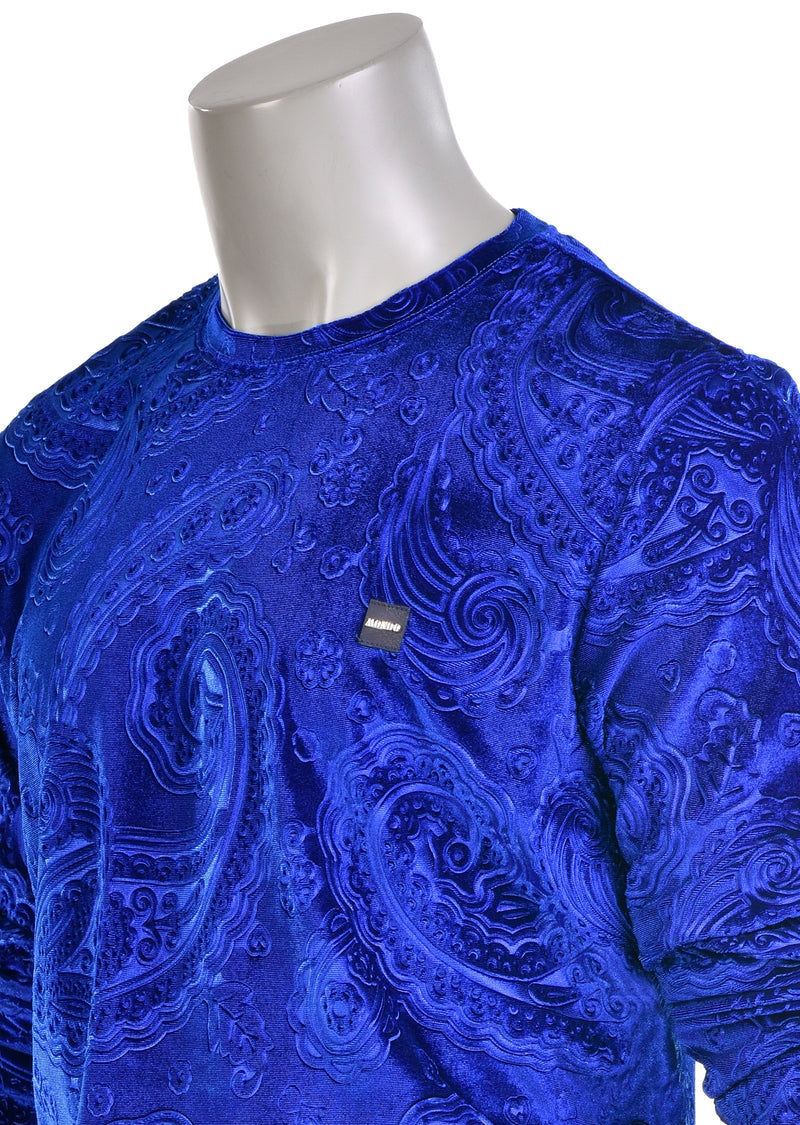 Royal Blue Paisley Embossed Velour Sweater