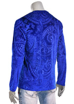 Royal Blue Paisley Embossed Velour Sweater