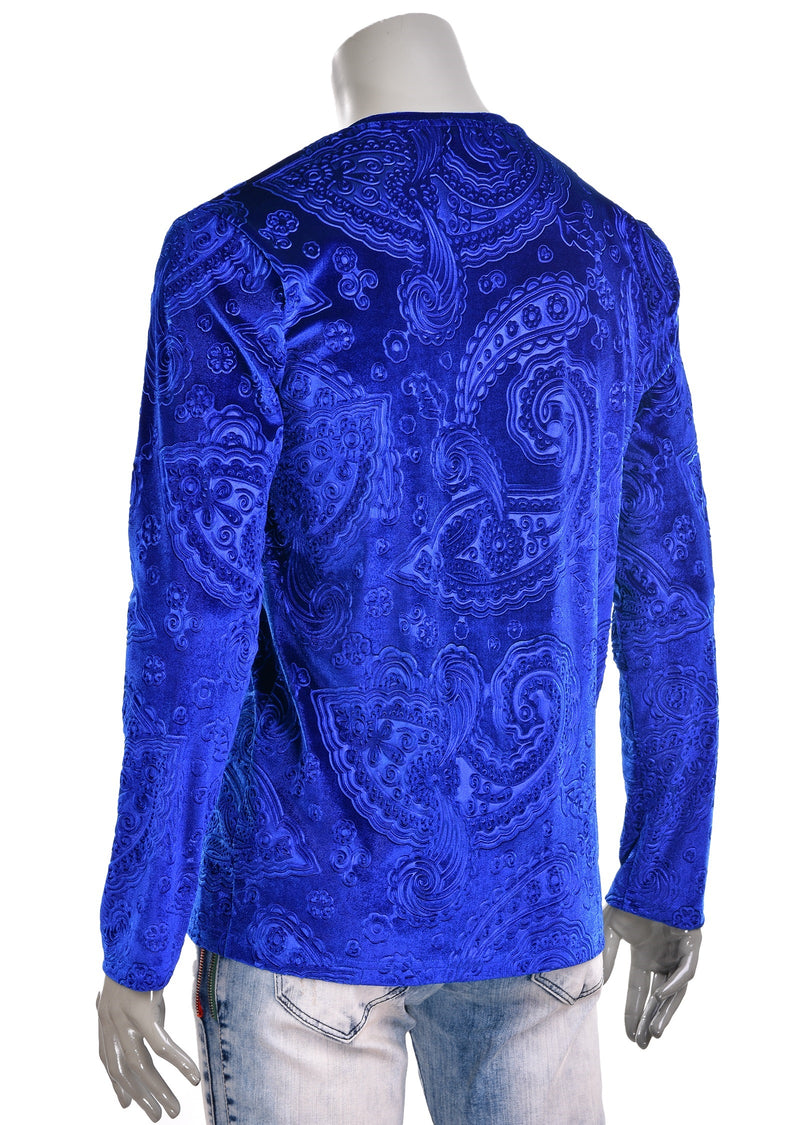 Royal Blue Paisley Embossed Velour Sweater