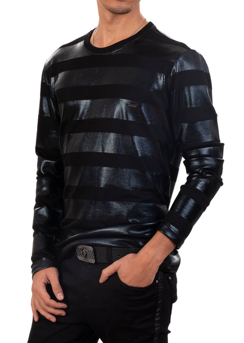 Black Foil Stripe Knit Sweater