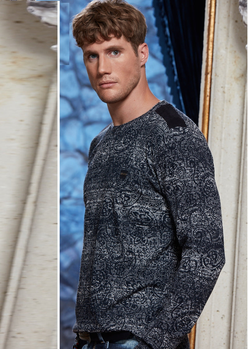 Blue Paisley Flocked Sweater