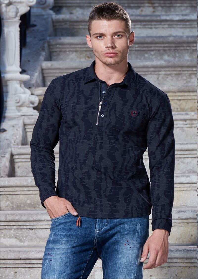 Navy Camouflage Zipper Polo