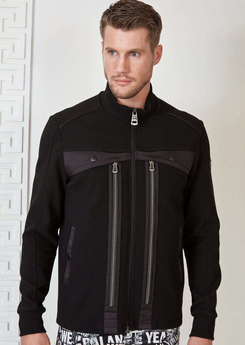 Black Double Zipper Hybrid Jacket