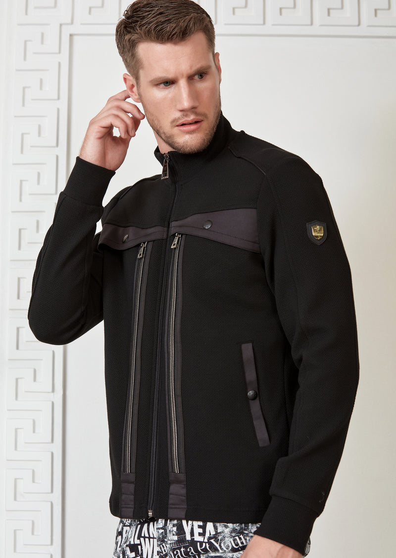 Black Double Zipper Hybrid Jacket MONDO Menswear