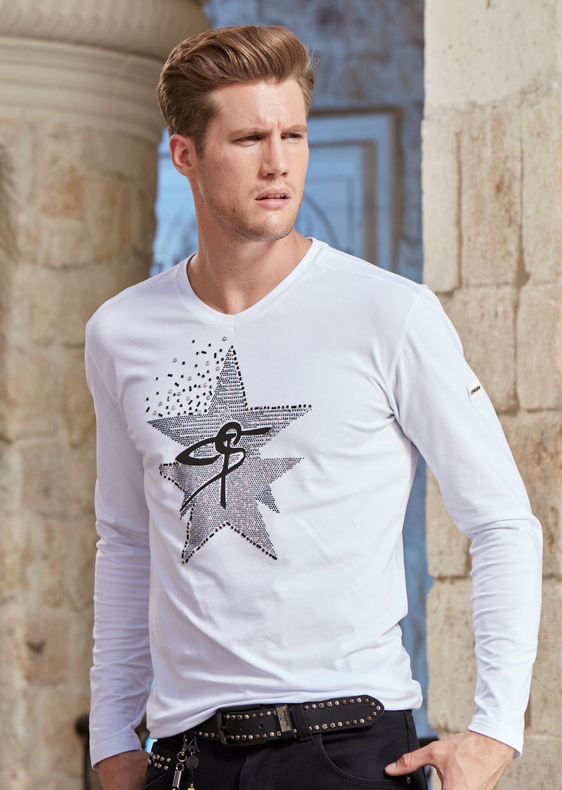 White Star Rhinestone Long Sleeve Tee