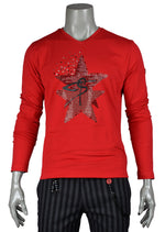 Red Star Rhinestone Long Sleeve Tee