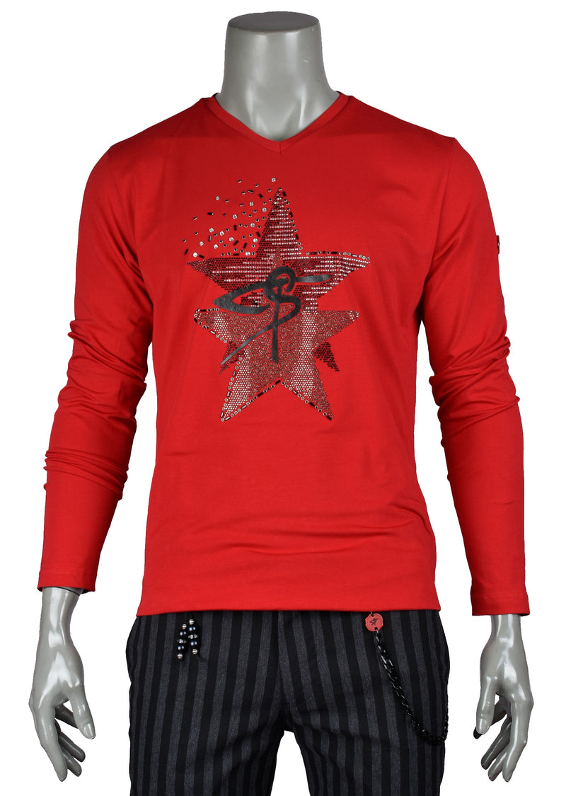 Red Star Rhinestone Long Sleeve Tee