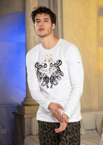 White Gold Tiger Rhinestone Long Sleeve Tee