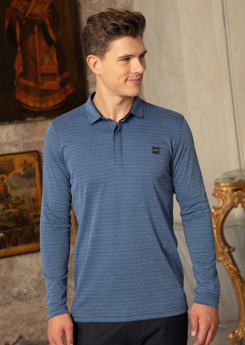 Blue Horizontal Stripe Polo