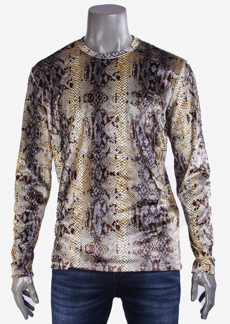 Light Brown Snake Print Velour Sweater