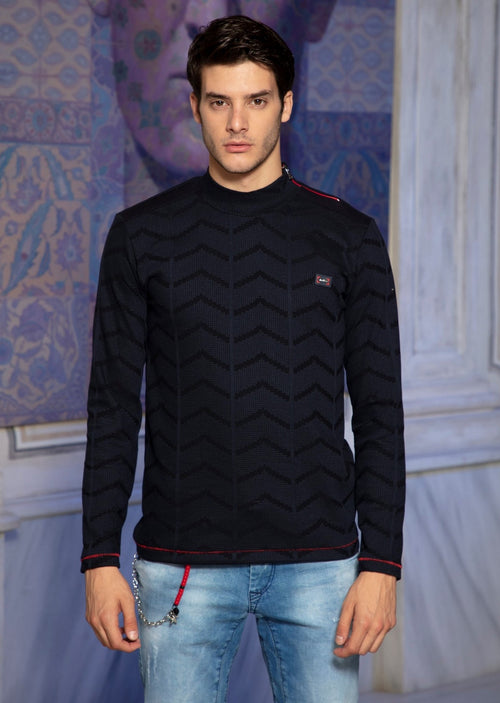 Navy Red Zipper Turtle Neck Sweater