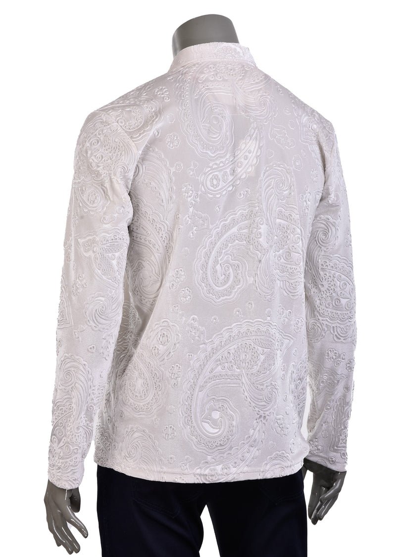 Beige Paisley Embossed Velour Polo