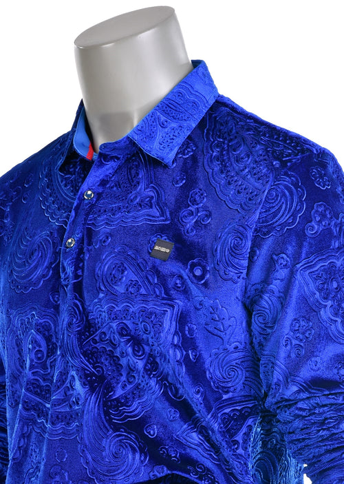 Royal Blue Paisley Embossed Velour Polo