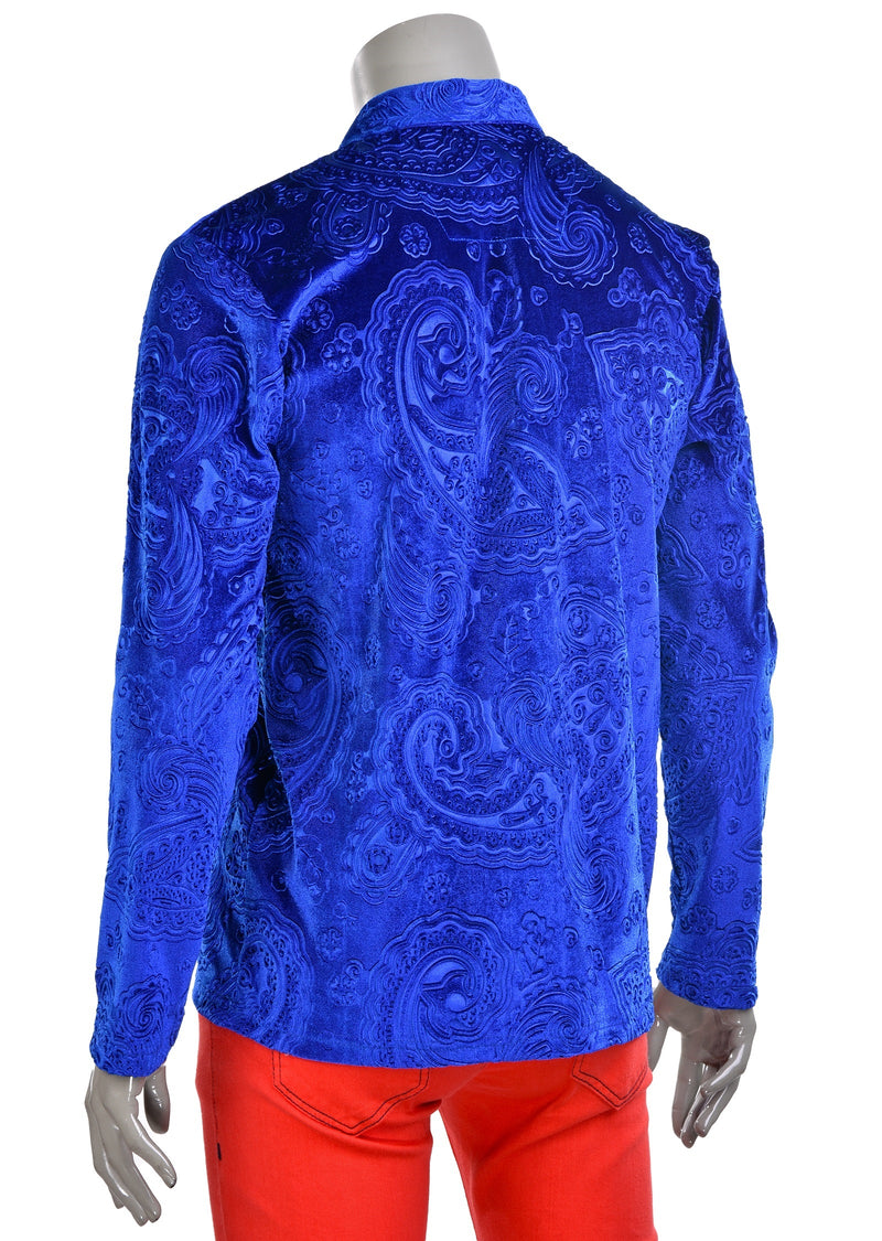 Royal Blue Paisley Embossed Velour Polo